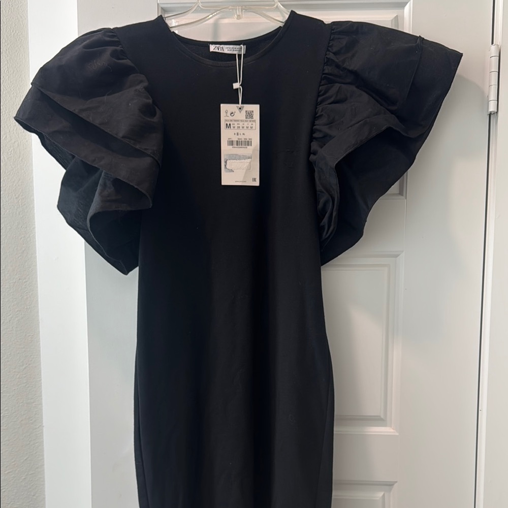 Black Dress with Ruffled Sleeves